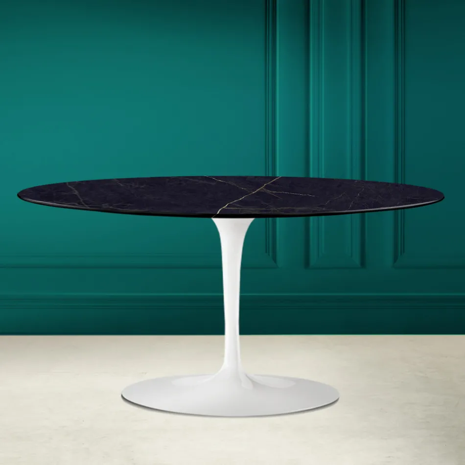 Mesa de centro oval Tulip Saarinen H 41 em cerâmica Noir Laurent fabricada na Itália - Escarlate Viadurini