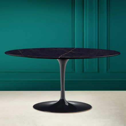 Mesa de centro oval Tulip Saarinen H 41 em cerâmica Noir Laurent fabricada na Itália - Escarlate Viadurini