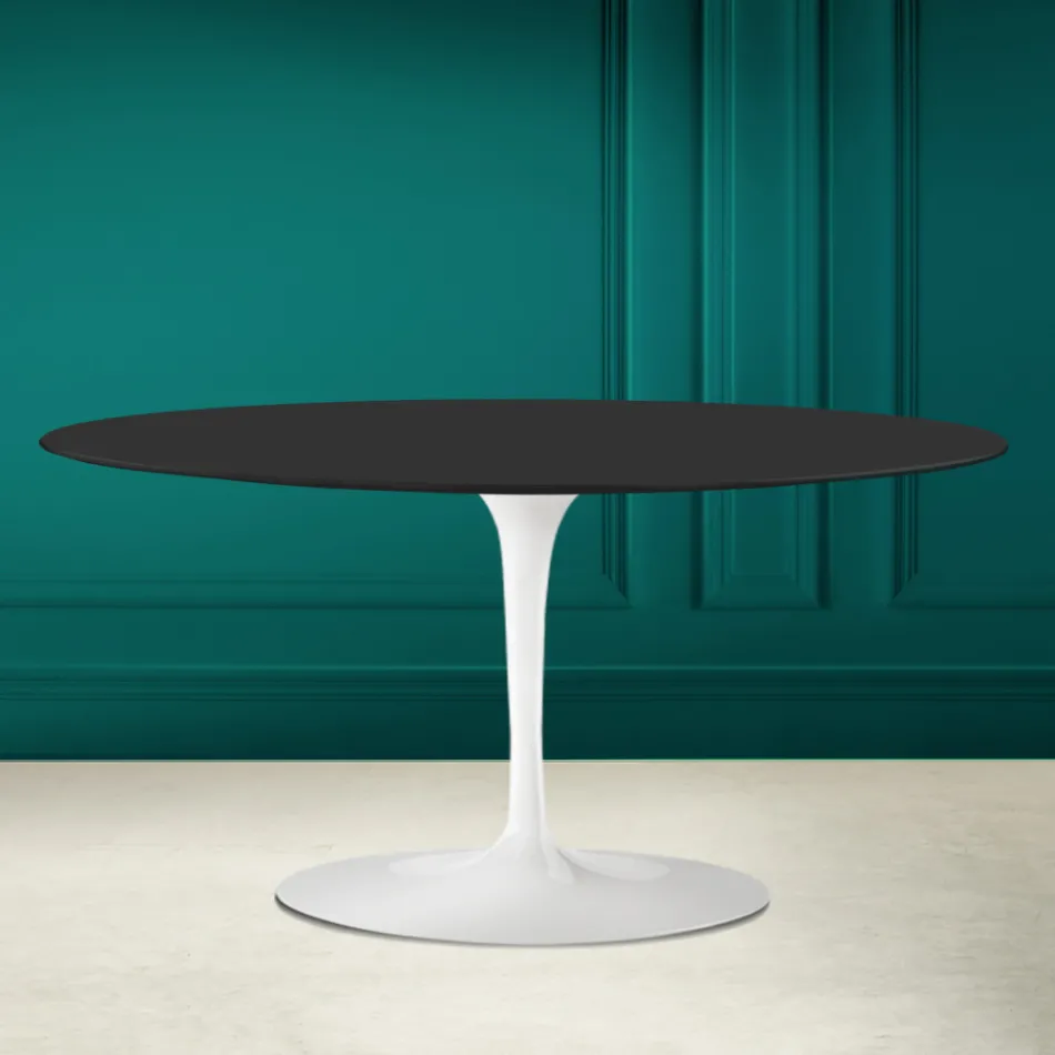 Mesa de centro oval Tulip Saarinen H 41 em cerâmica macia Noir fabricada na Itália - Escarlate Viadurini