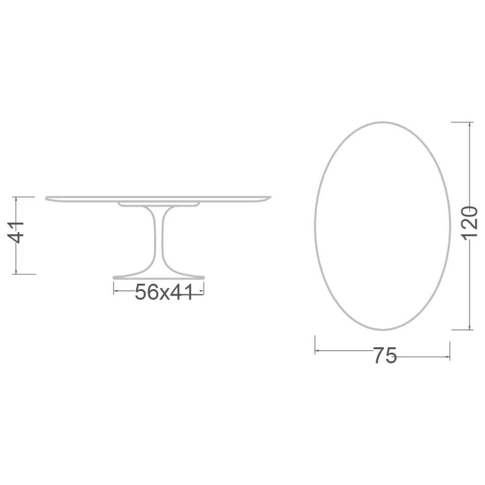 Mesa de centro oval Tulip Saarinen H 41 em cerâmica macia Noir fabricada na Itália - Escarlate Viadurini