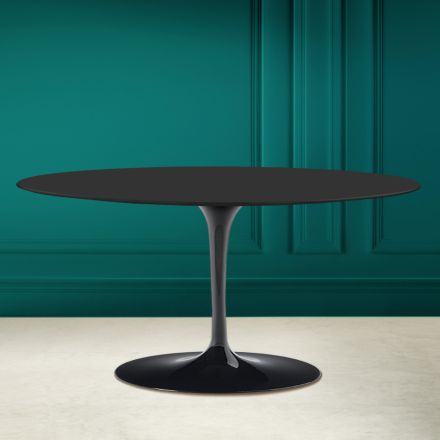 Mesa de centro oval Tulip Saarinen H 41 em cerâmica macia Noir fabricada na Itália - Escarlate Viadurini