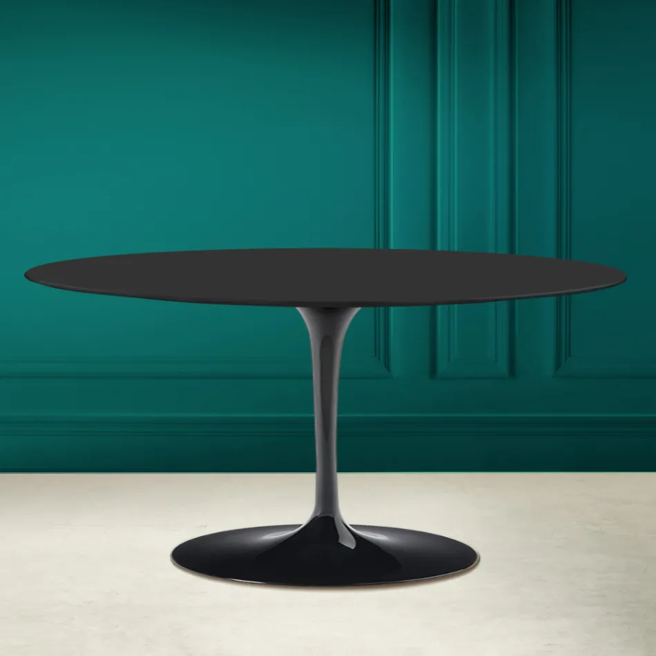 Mesa de centro oval Tulip Saarinen H 41 em cerâmica macia Noir fabricada na Itália - Escarlate Viadurini