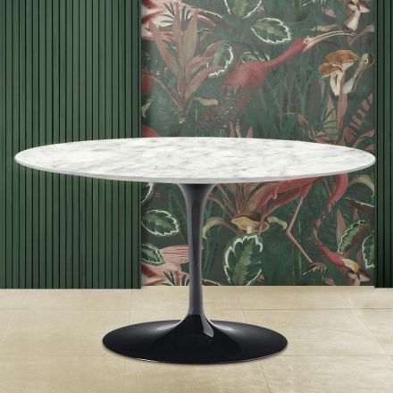 Mesa de centro oval Tulip Saarinen H 41 em mármore Carrara fabricado na Itália - Escarlate Viadurini