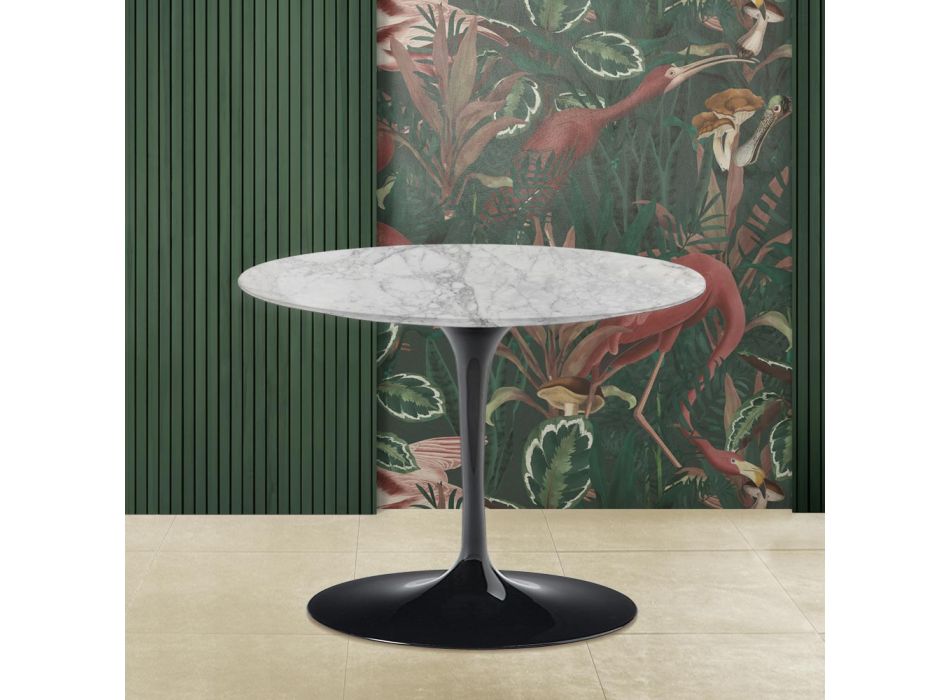 Mesa de centro redonda Tulip Saarinen H 41 com tampo de mármore arabescato fabricado na Itália - Escarlate Viadurini