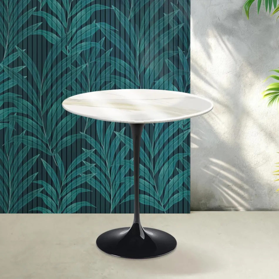 Mesa de centro Saarinen Tulip, 52 cm de altura, em cerâmica Florim Calacatta Gold Gloss - Scarlet Viadurini