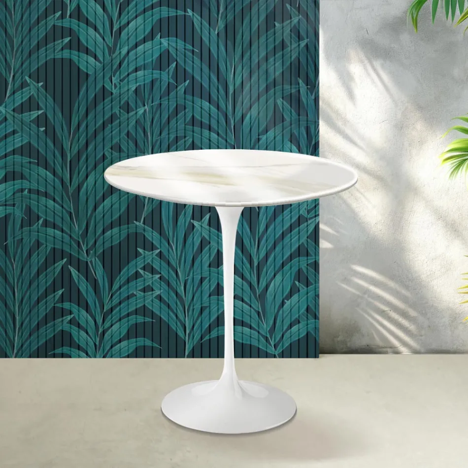 Mesa de centro Saarinen Tulip, 52 cm de altura, em cerâmica Florim Calacatta Gold Gloss - Scarlet Viadurini