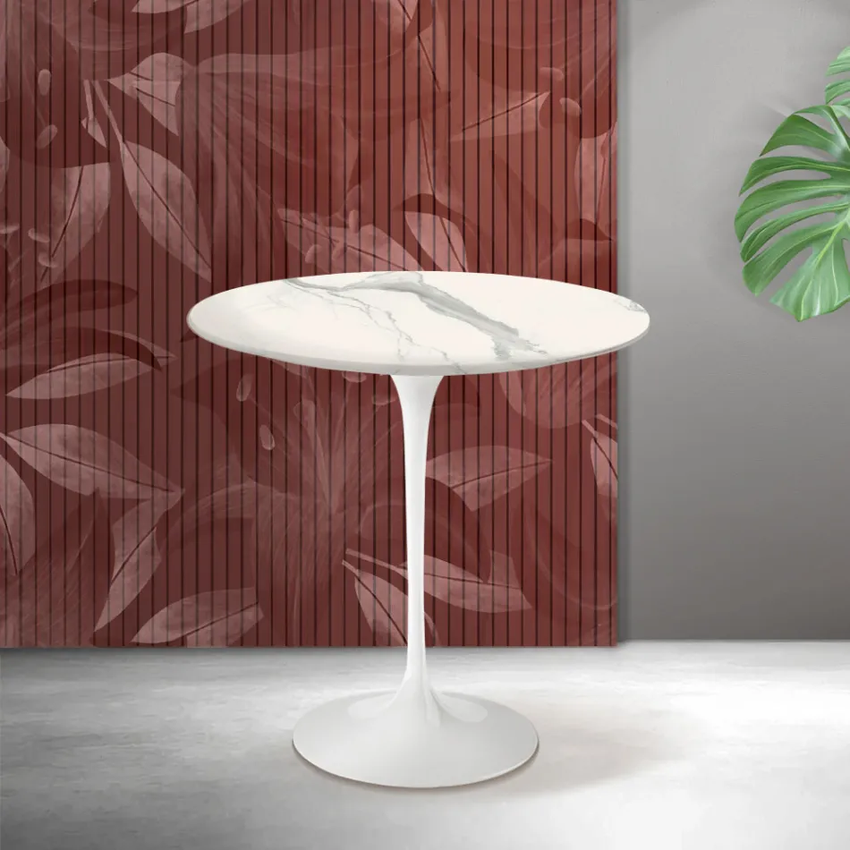 Mesa de centro Saarinen Tulip, 52 cm de altura, em cerâmica fosca Florim Statuario - Escarlate Viadurini