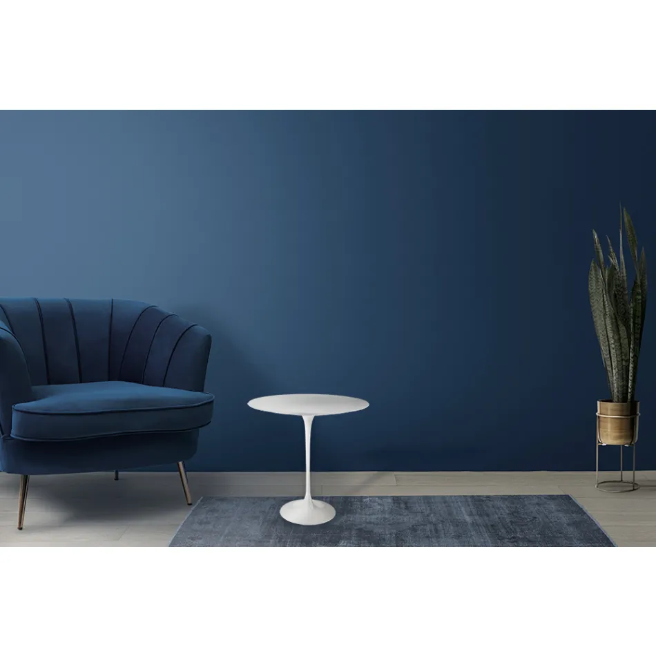 Mesa de centro Tulip Saarinen H 52 com tampo oval em laminado líquido branco fabricado na Itália - Escarlate Viadurini