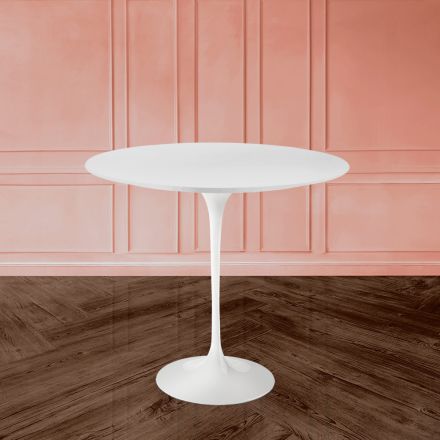 Mesa de centro Tulip Saarinen H 52 com tampo oval em laminado líquido branco fabricado na Itália - Escarlate Viadurini