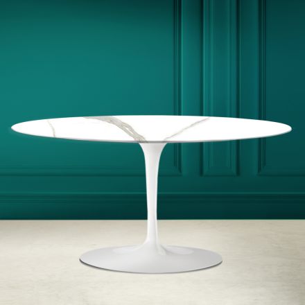 Mesa de centro oval Tulip Saarinen H 41 em Calacatta Michelangelo Made in Italy - Escarlate Viadurini