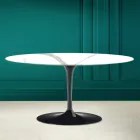 Mesa de centro oval Tulip Saarinen H 41 em Calacatta Michelangelo Made in Italy - Escarlate Viadurini