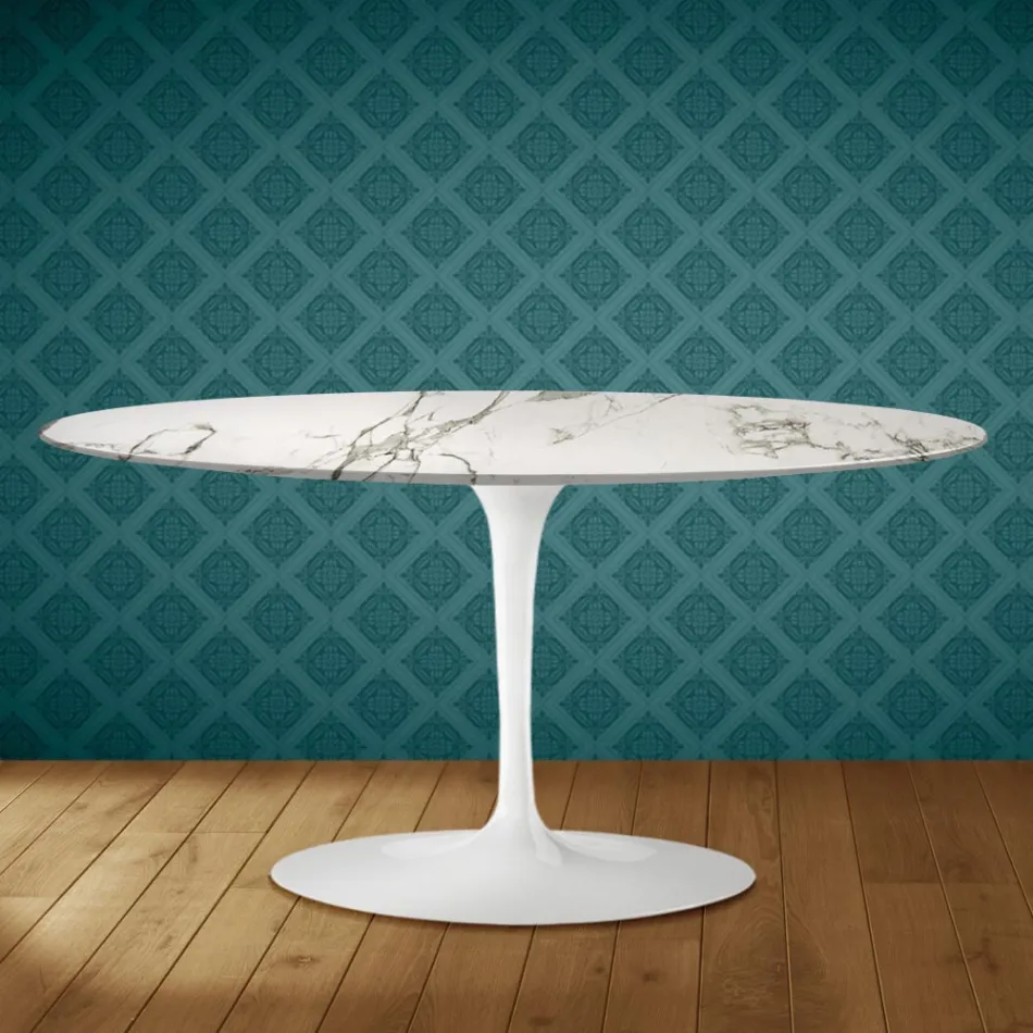 Mesa de centro oval Saarinen Tulip, 41 polegadas de altura, cerâmica Aura 22, fabricada na Itália - cor escarlate Viadurini