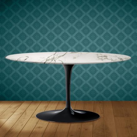 Mesa de centro Saarinen Tulip, oval, 41 cm de altura, cerâmica Aura 22, fabricada na Itália - cor Scarlet Viadurini