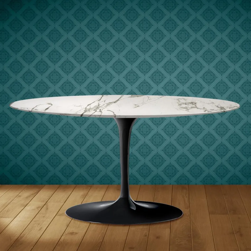 Mesa de centro Saarinen Tulip, oval, 41 cm de altura, cerâmica Aura 22, fabricada na Itália - cor Scarlet Viadurini