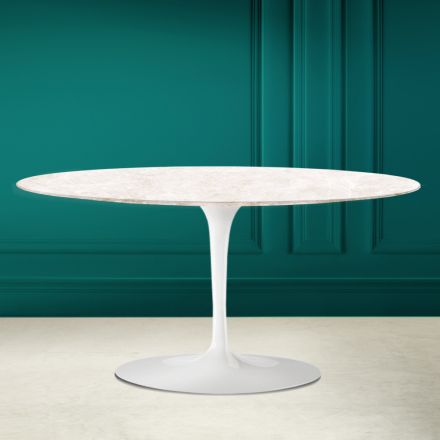 Mesa de Centro Oval Tulip Saarinen H 41 em Cerâmica Diamond Cream Made in Italy - Escarlate Viadurini