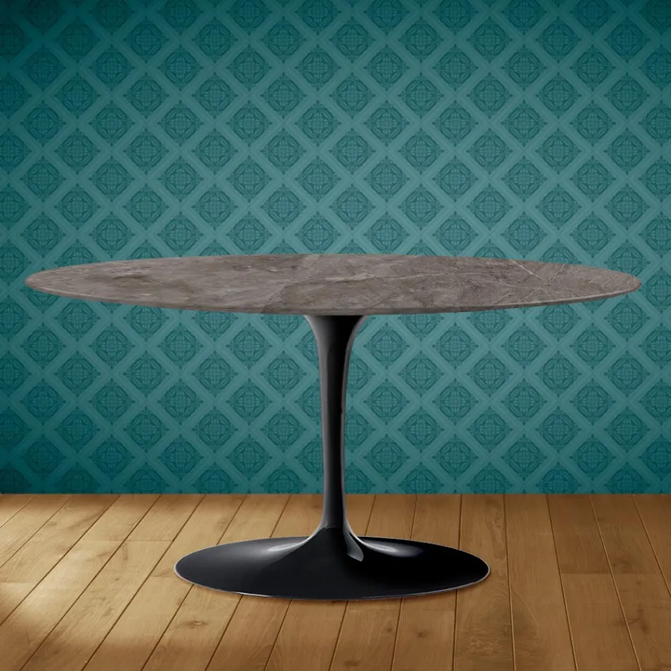 Mesa de centro oval Tulip Saarinen H 41 em cerâmica Kira fabricada na Itália - Escarlate Viadurini