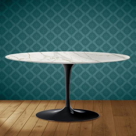 Mesa de centro Saarinen Tulip, oval, 41 cm de altura, cerâmica brilhante, fabricada na Itália - Scarlet Viadurini