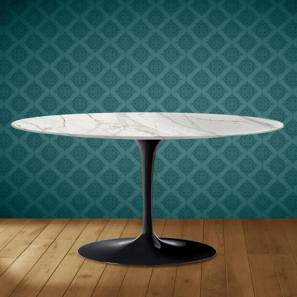 Mesa de centro Saarinen Tulip, oval, 41 cm de altura, cerâmica brilhante, fabricada na Itália - Scarlet Viadurini
