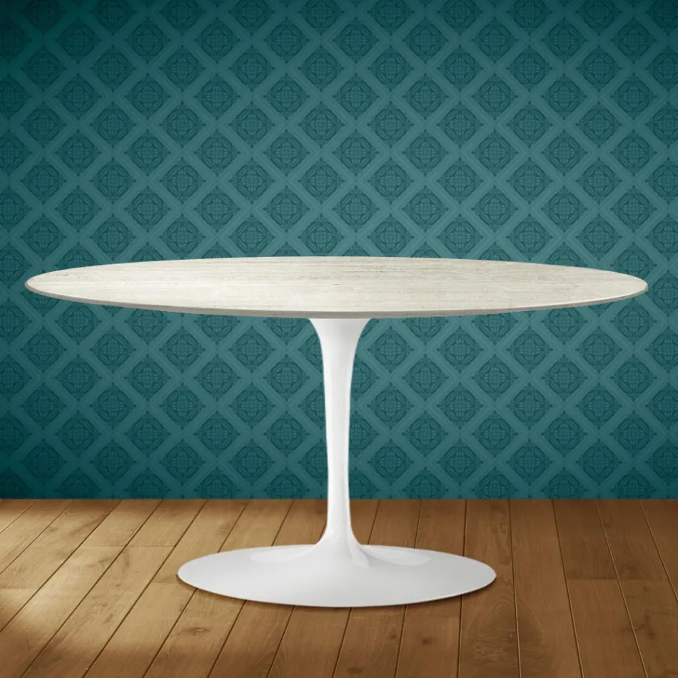 Mesa de centro Saarinen Tulip, oval, 41 cm de altura, cerâmica Marmorio, fabricada na Itália - Scarlet Viadurini