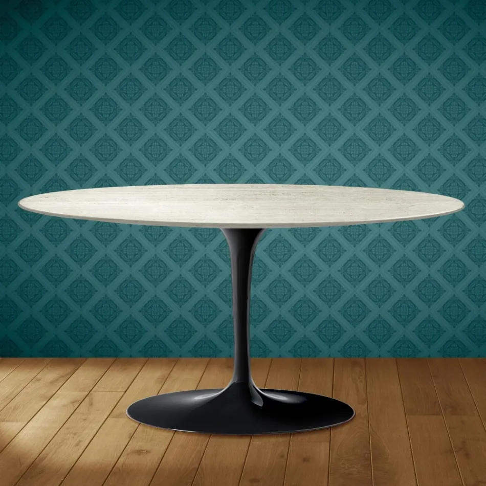 Mesa de centro Saarinen Tulip, oval, 41 cm de altura, cerâmica Marmorio, fabricada na Itália - Scarlet Viadurini