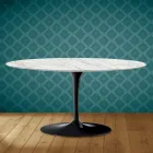 Mesa de centro oval Tulip Saarinen H 41 em cerâmica Morpheus fabricada na Itália - Escarlate Viadurini
