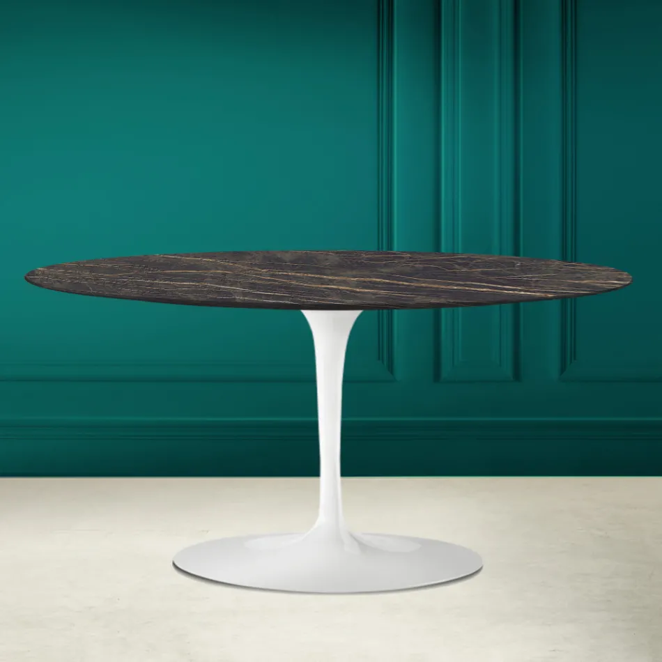 Mesa de centro oval Tulip Saarinen H 41 em cerâmica Noir Desire fabricada na Itália - Escarlate Viadurini