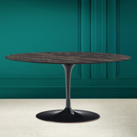 Mesa de centro oval Tulip Saarinen H 41 em cerâmica Noir Desire fabricada na Itália - Escarlate Viadurini