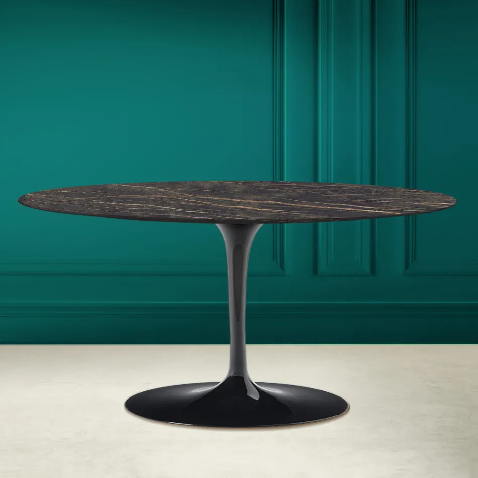 Mesa de centro oval Tulip Saarinen H 41 em cerâmica Noir Desire fabricada na Itália - Escarlate Viadurini