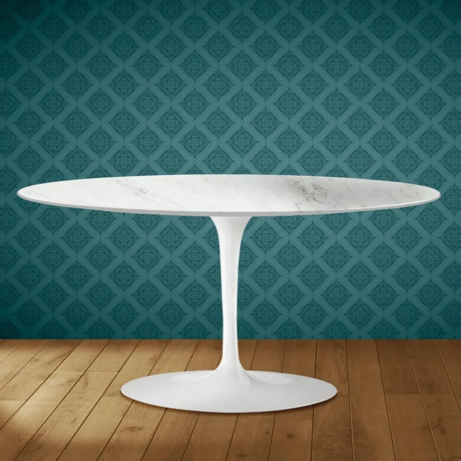 Mesa de centro oval Tulipa Saarinen, 41 cm de altura, em cerâmica Salina, fabricada na Itália - cor Scarlet Viadurini