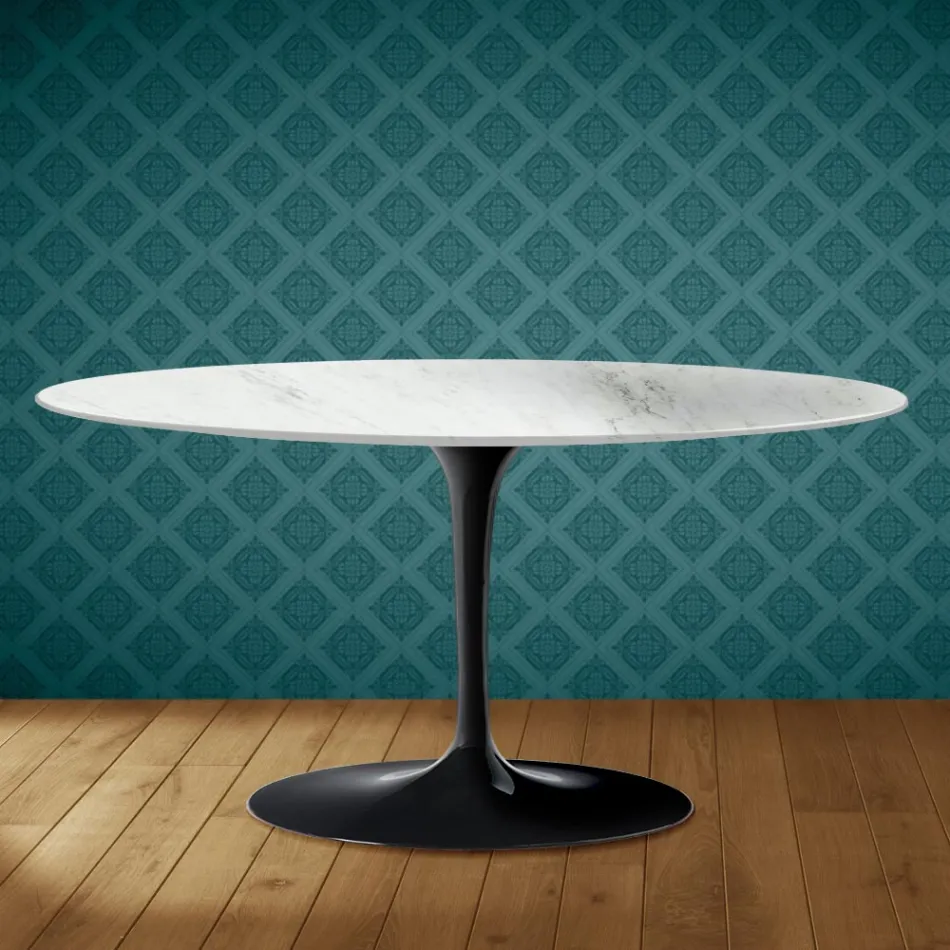 Mesa de centro oval Tulipa Saarinen, 41 cm de altura, em cerâmica Salina, fabricada na Itália - cor Scarlet Viadurini