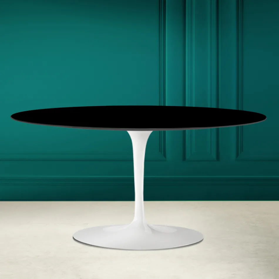 Mesa de centro oval Tulip Saarinen H 41 em preto absoluto feito na Itália - Escarlate Viadurini