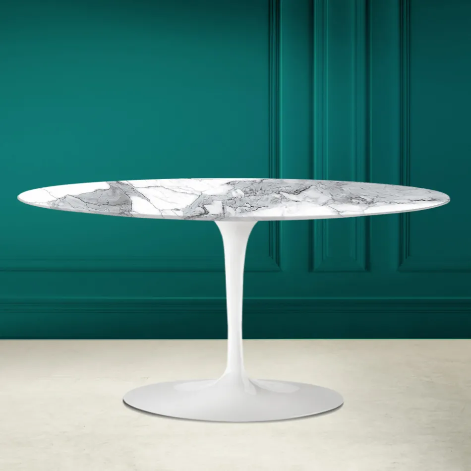 Mesa de centro oval Tulip Saarinen H 41 em Statuario Altissimo Made in Italy - Escarlate Viadurini
