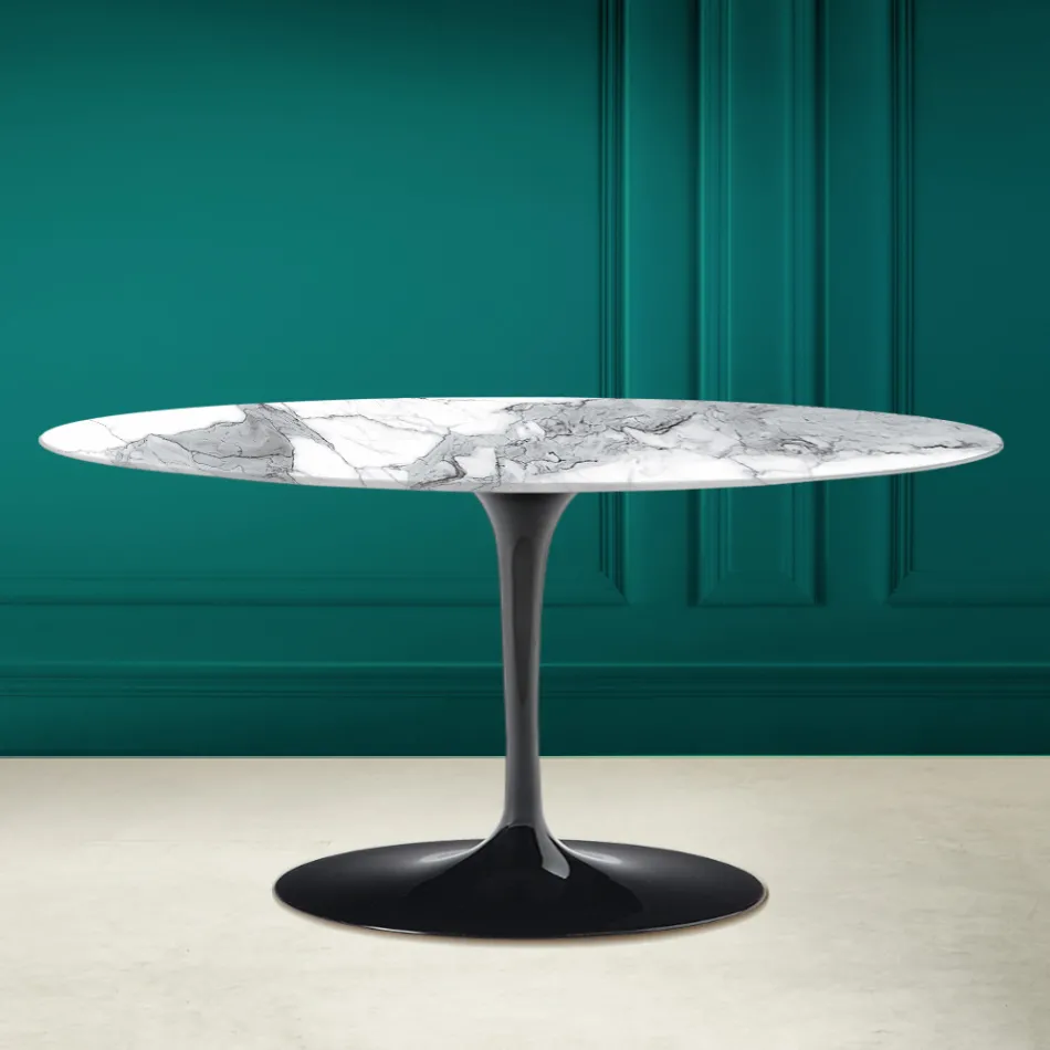 Mesa de centro oval Tulip Saarinen H 41 em Statuario Altissimo Made in Italy - Escarlate Viadurini
