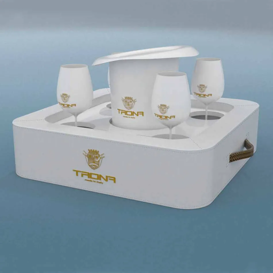 Mesa de centro - bandeja flutuante design faux leather náutico Trona Viadurini