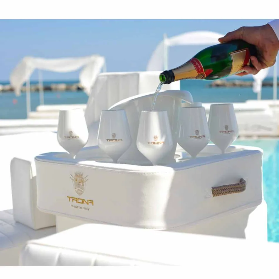 Mesa de café - bandeja flutuante de couro sintético e plexiglas náutico Trona Viadurini