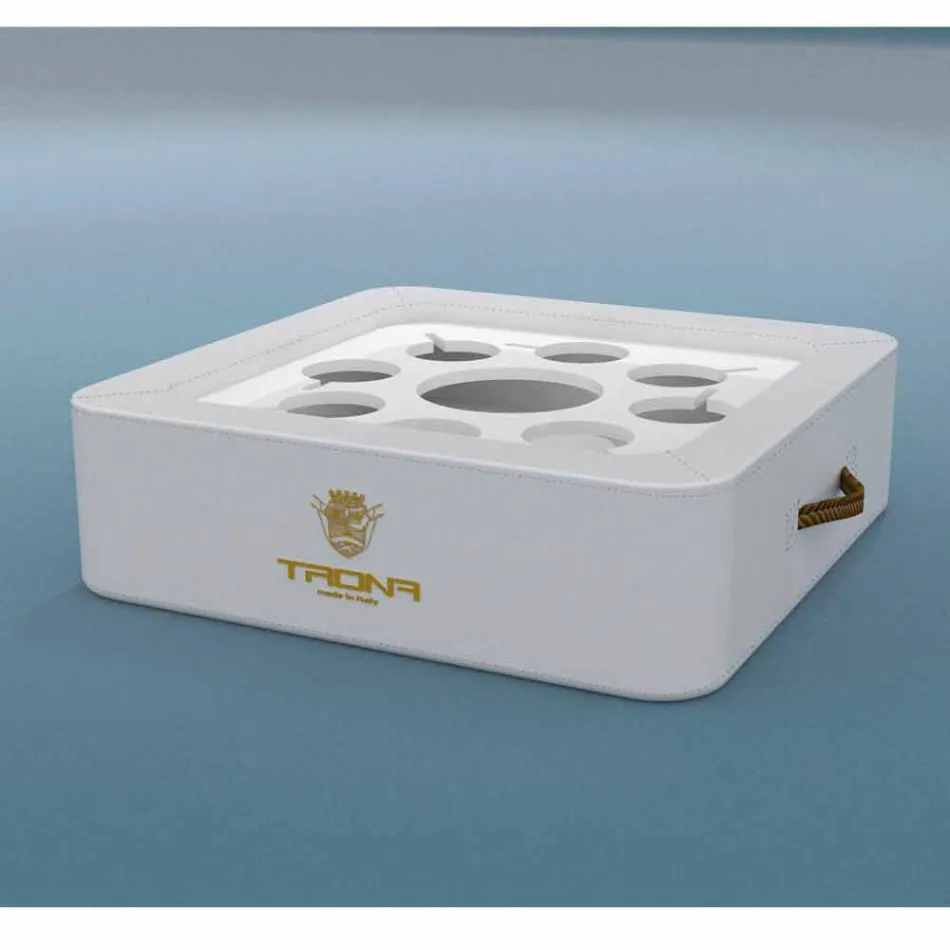 Mesa de café - bandeja flutuante de couro sintético e plexiglas náutico Trona Viadurini