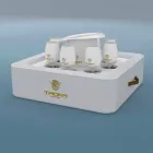 Mesa de café - bandeja flutuante de couro sintético e plexiglas náutico Trona Viadurini