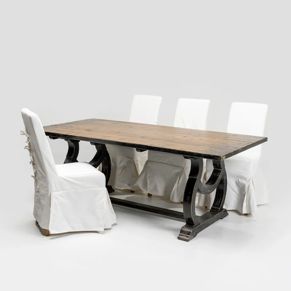 Mesa de madeira de pinho 200x100 cm com base em acabamento envelhecido - Aieta Viadurini