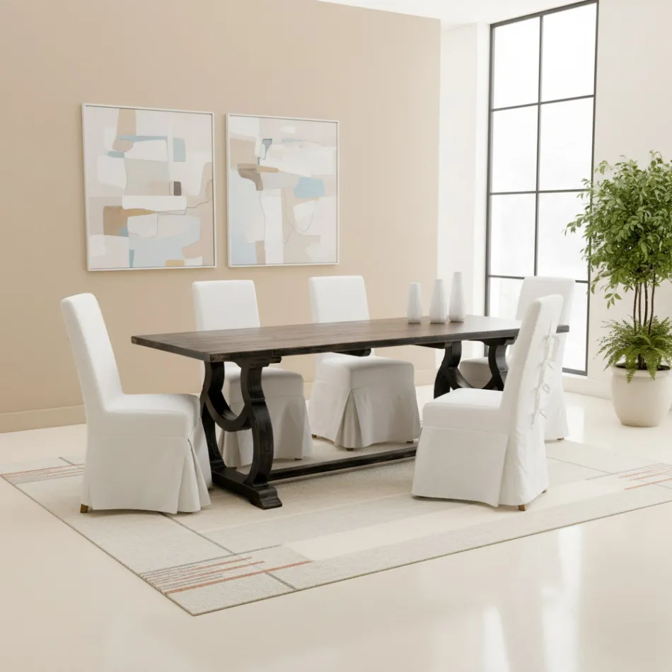 Mesa de madeira de pinho 200x100 cm com base em acabamento envelhecido - Aieta Viadurini