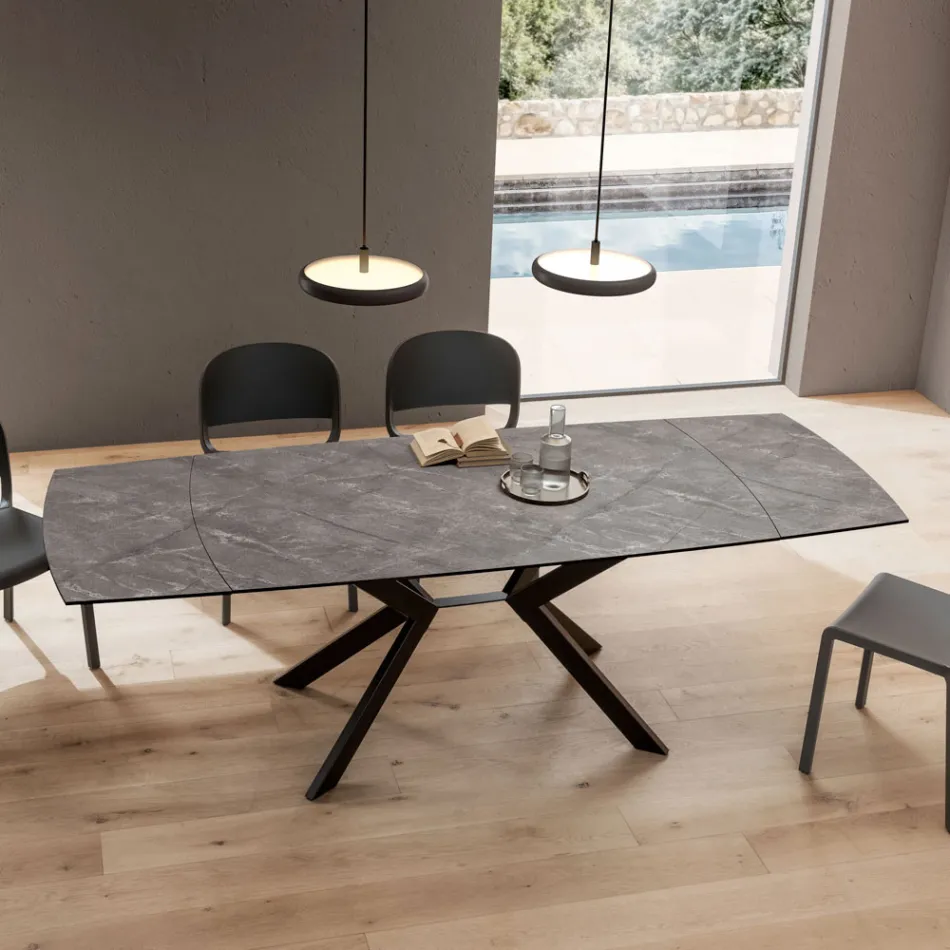 Mesa de Barril Extensível até 240 ou 280 cm em HPL e Metal - Presente Viadurini
