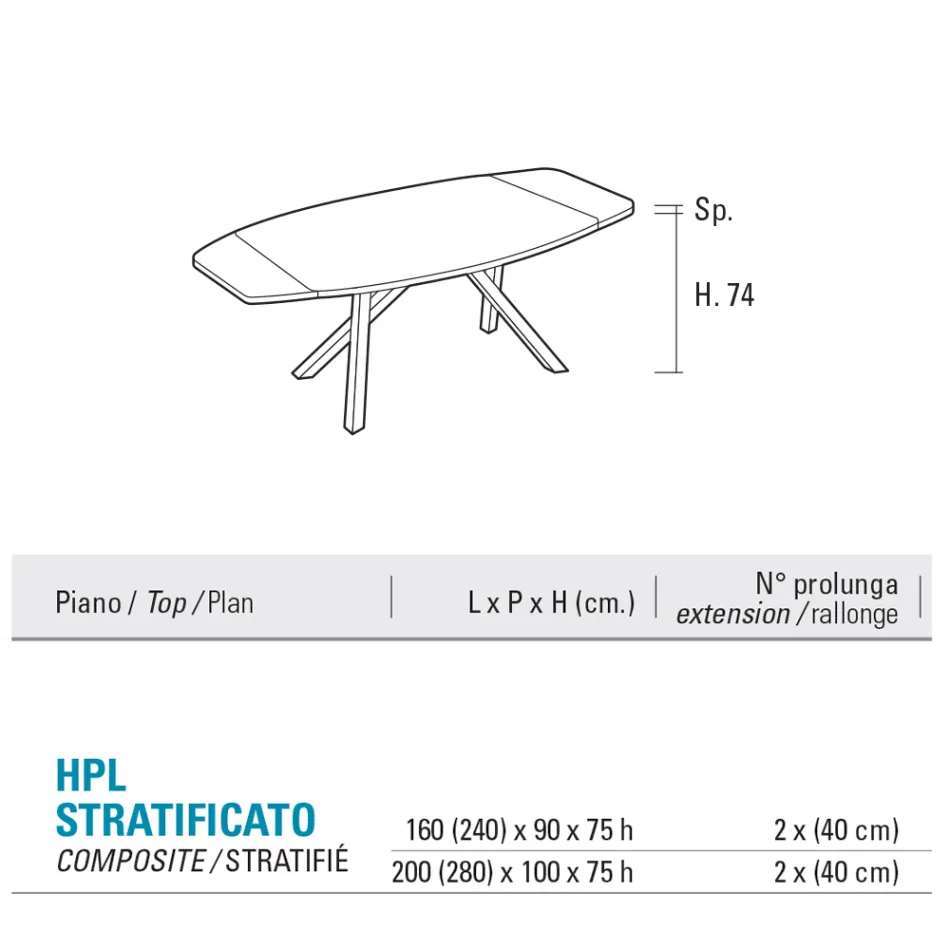 Mesa de Barril Extensível para 240 ou 280 cm em HPL Estratificado - Dialogo Viadurini