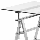 Mesa de aço / vidro regulável em altura (L190xH72 / 74 / 78xP90cm) Cristal Viadurini