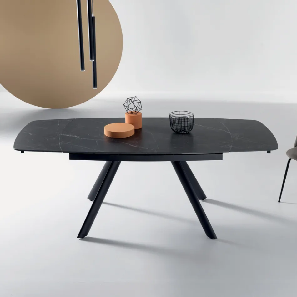 Mesa extensível 140/210x90 cm em pedra sinterizada com efeito mármore - Atrium Viadurini