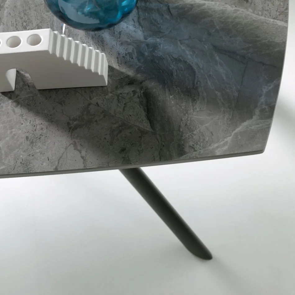 Mesa extensível 140/210x90 cm em pedra sinterizada com efeito mármore - Atrium Viadurini