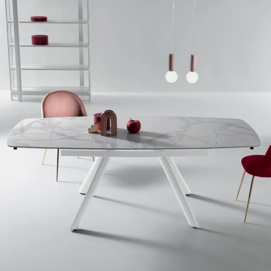 Mesa extensível 140/210x90 cm em pedra sinterizada com efeito mármore - Atrium Viadurini