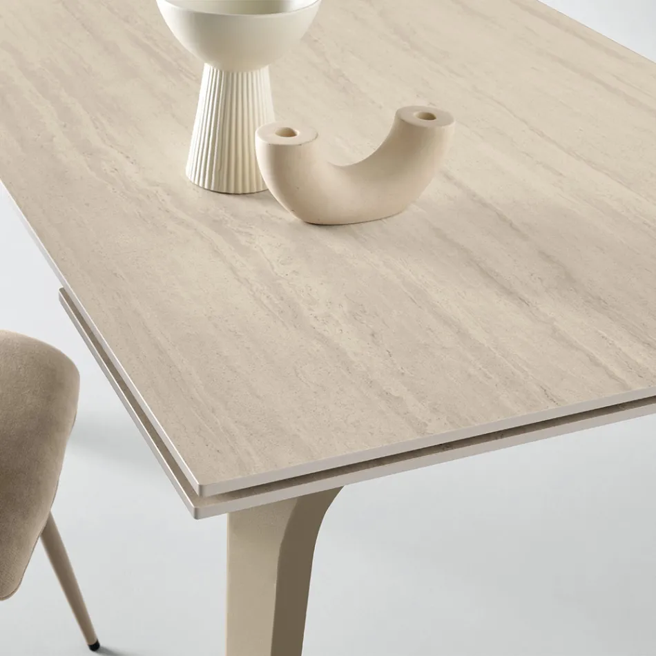 Mesa extensível 160/240x90 cm em pedra sinterizada com efeito mármore - Samus Viadurini