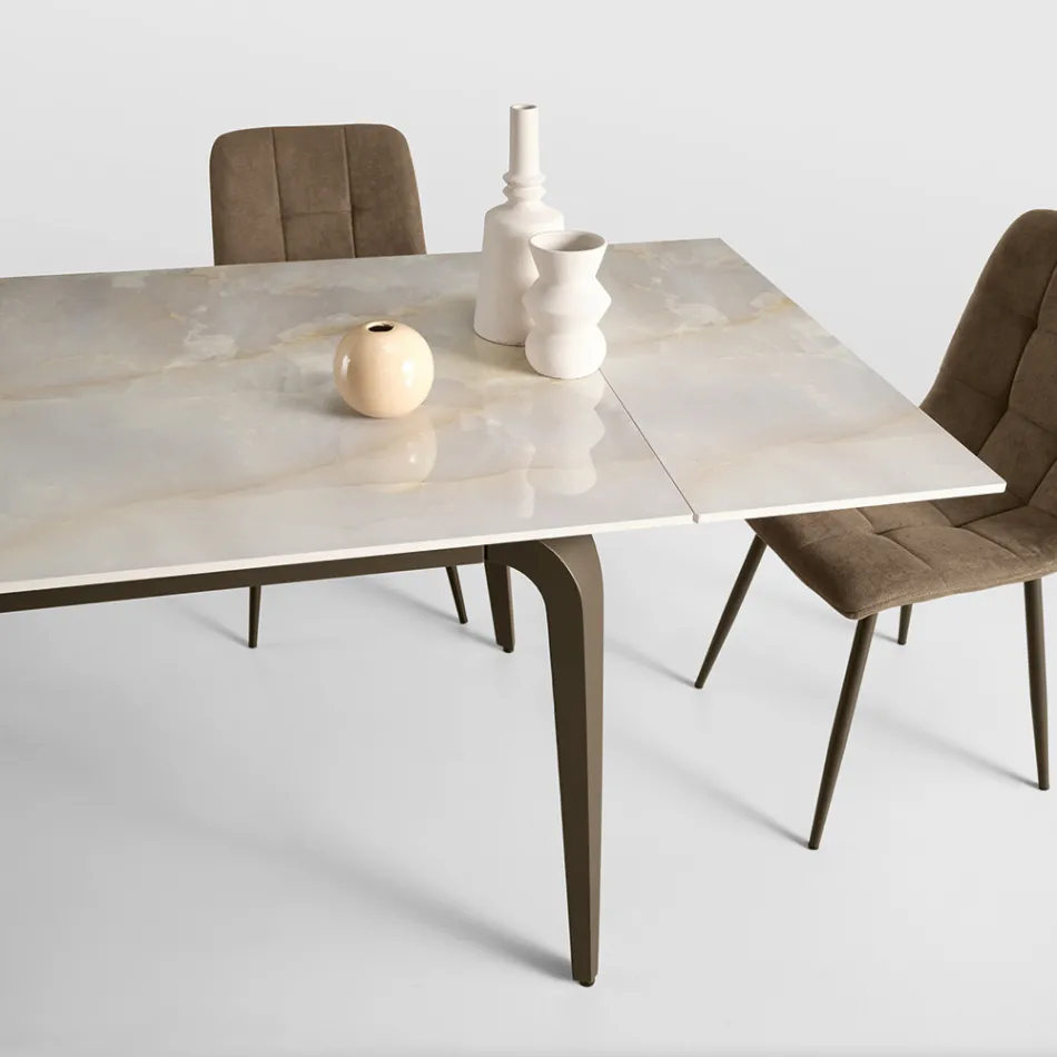 Mesa extensível 160/240x90 cm em pedra sinterizada com efeito mármore - Samus Viadurini