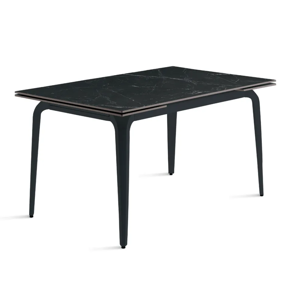 Mesa extensível 160/240x90 cm em pedra sinterizada com efeito mármore - Samus Viadurini