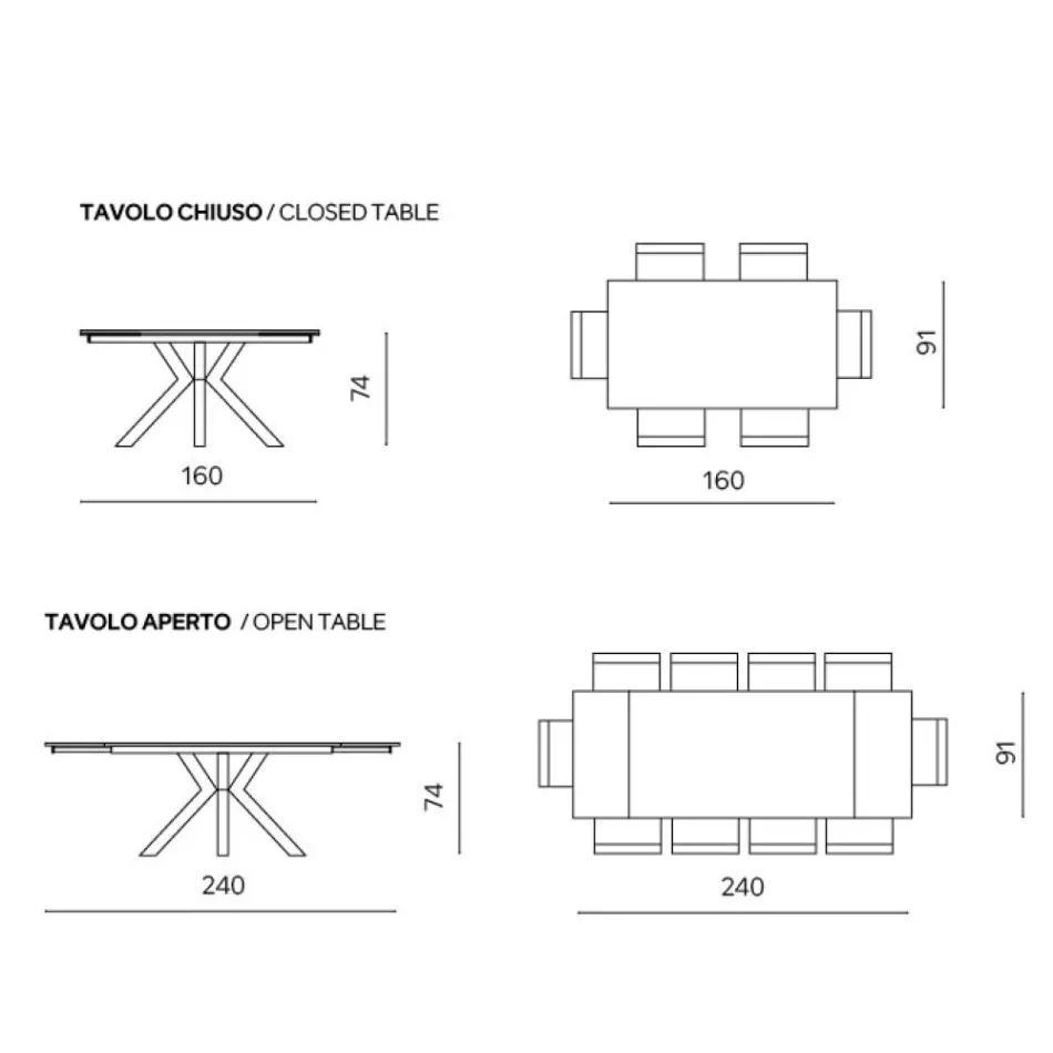 Mesa extensível 160/240x91 cm em pedra sinterizada com efeito mármore - Palazzo Viadurini