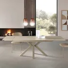 Mesa extensível 160/240x91 cm em pedra sinterizada com efeito mármore - Palazzo Viadurini
